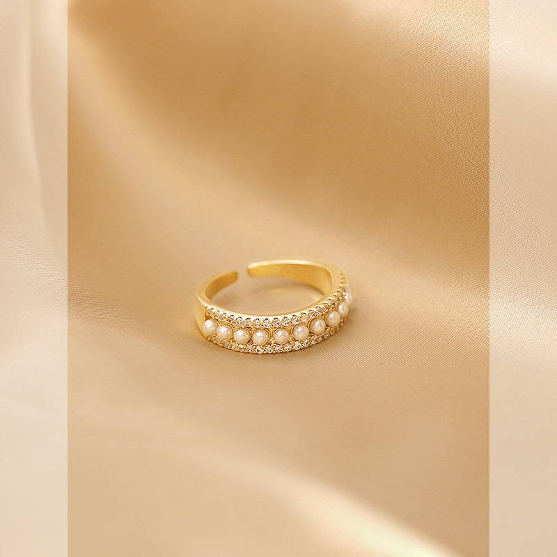 花迹珍珠戒指女时尚个性气质食指戒指环潮网红简约冷淡风复古手饰