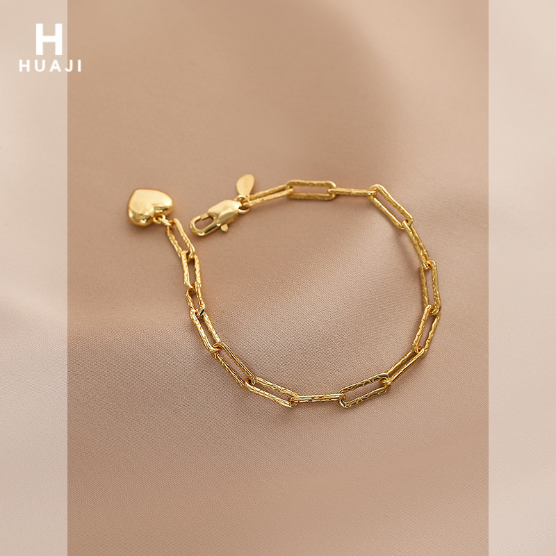 花迹爱心手链女韩国时尚设计感复古心形手镯个性链条简约百搭手饰