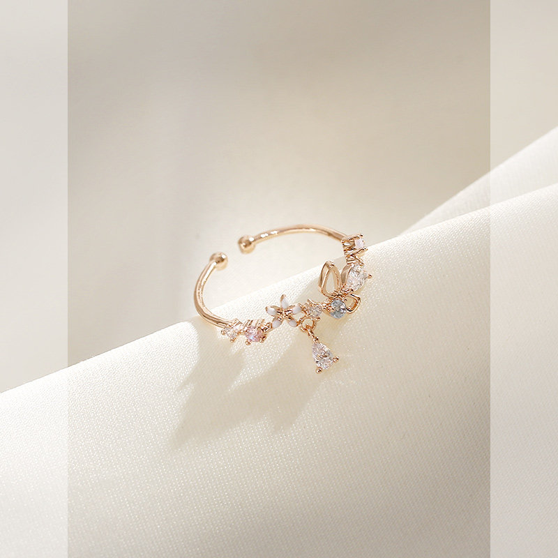 花朵不掉色戒指女潮小清新时尚个性开口可调节小众设计气质食指戒