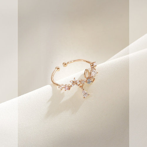 花迹花朵开口戒指女时尚不掉色