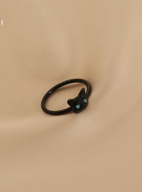 花迹黑色小猫咪戒指女小众设计感