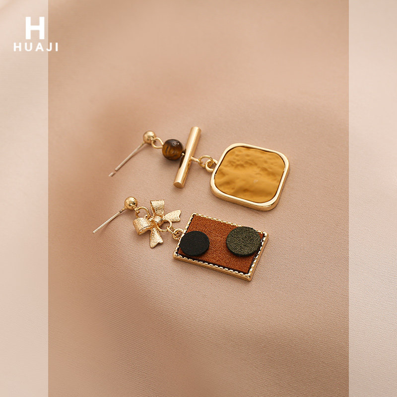 花迹几何不对称耳环女复古港风赫本蝴蝶结耳钉时尚名媛气质耳饰