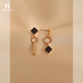 花迹小众耳环高级感韩国时尚 气质网红复古几何方块耳钉气质耳饰