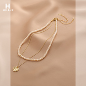 花迹珍珠项链女冷淡风小众设计多层叠戴锁骨链复古优雅网红颈链