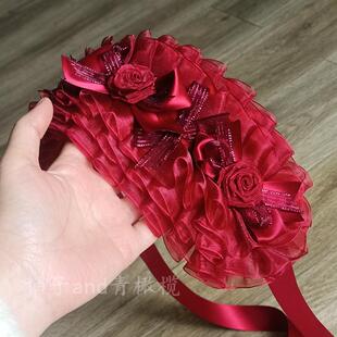 红色洛丽塔发带暗黑哥特lolita发夹小物寂静庄园蝶葬缎带蔷薇少女