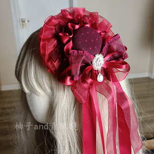 红色洛丽塔礼帽巴黎缎缎寂静庄园星辰之礼暗黑哥特lolita发饰小物