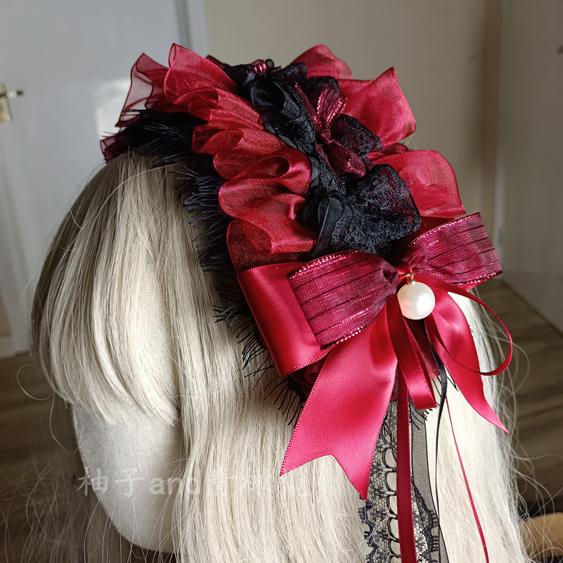 黑红洛丽塔发带小物lolita发饰头饰暗黑哥特配饰梦中蝴蝶结红玛丽