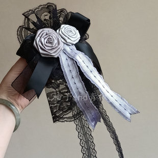 黑灰蔷薇玫瑰花丸洛丽塔头饰哥特暗黑lolita小物lo配饰cla发饰