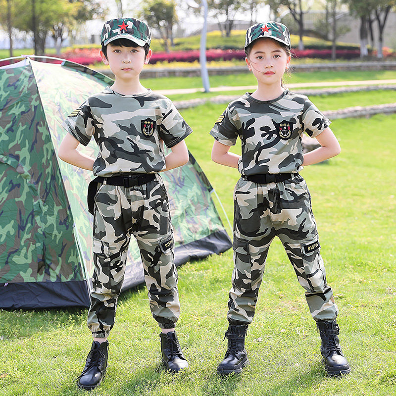 儿童迷彩服套装男女童夏季小学生特种兵军训服特警战狼军装演出服