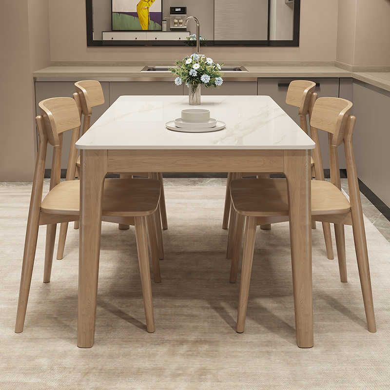 进口岩板餐桌椅组合长方形奶油风北欧实木餐桌现代简约轻奢小户型