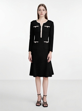 珂蒂秋季新款时尚商场同款经典法式黑色花纱铃兰裙RF07023W0