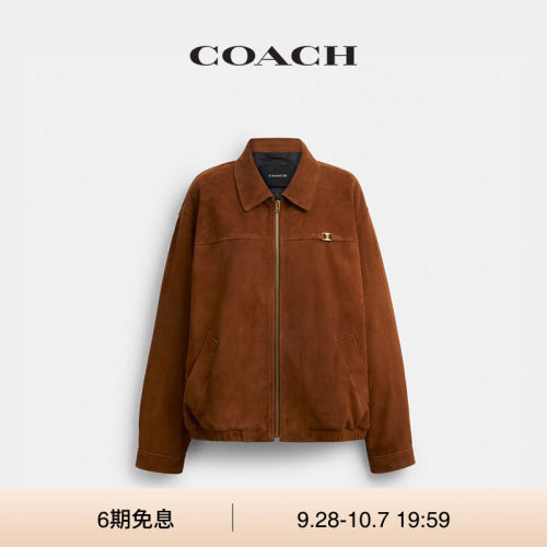 COACH/蔻驰女士HERITAGE C宽大型皮革BOMBER夹克外套上衣