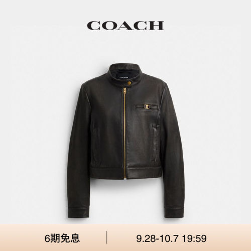 【新款】COACH/蔻驰女士复古挚爱皮革HERITAGE C RACER夹克外套