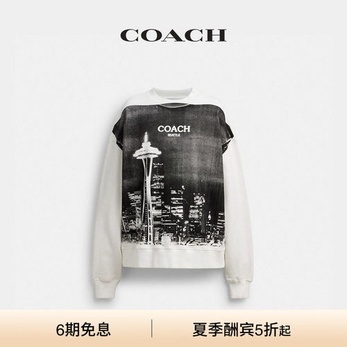 COACH/蔻驰男女同款POSTCARD图案圆领卫衣棉质上衣高级