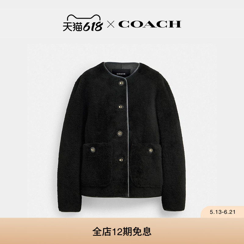 COACH/蔻驰女士真皮羊皮大衣外套黑色