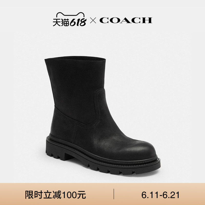 【新品】COACH/蔻驰女士工装靴短靴子鞋子高级休闲气质黑色