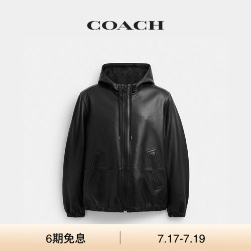 COACH/蔻驰男士双面TRAINER夹克真皮羊皮宽松外套黑色