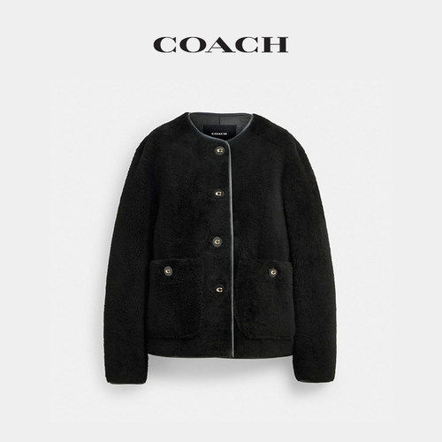 COACH/蔻驰女士真皮羊皮大衣外套黑色