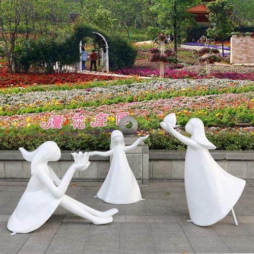 欧式天使玻璃钢仿铜抽象人物雕塑户外园林景观舞蹈读书阅读者摆件