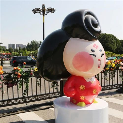 商场美陈IP摆件景观卡通版唐朝美女雕塑企业形象玻璃钢小品摆件