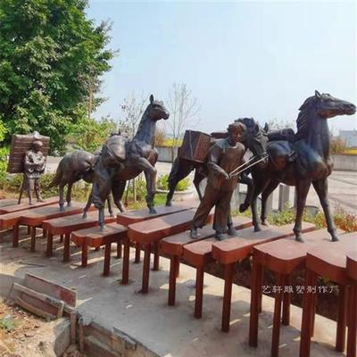 定制玻璃钢仿铜茶马古道马帮雕塑运茶马队茶文化马帮商人锻铜摆件