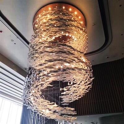 酒店会所售楼部大堂设计师大型创意艺术螺旋鱼群玻璃吊灯