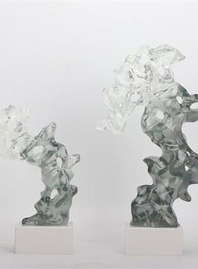 新中式透明树脂假山雕塑艺术品摆件展示厅玄关酒店大堂走廊装饰品
