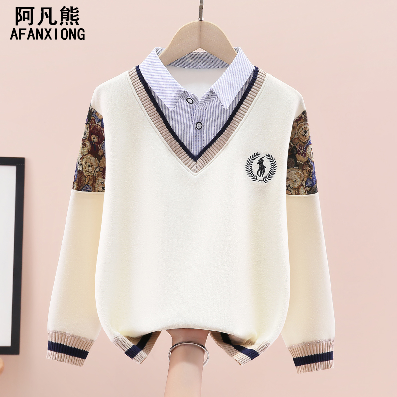 儿童装男童2025新款卫衣假两件潮