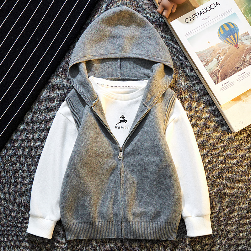 儿童马甲连帽拉链毛衣开衫外套