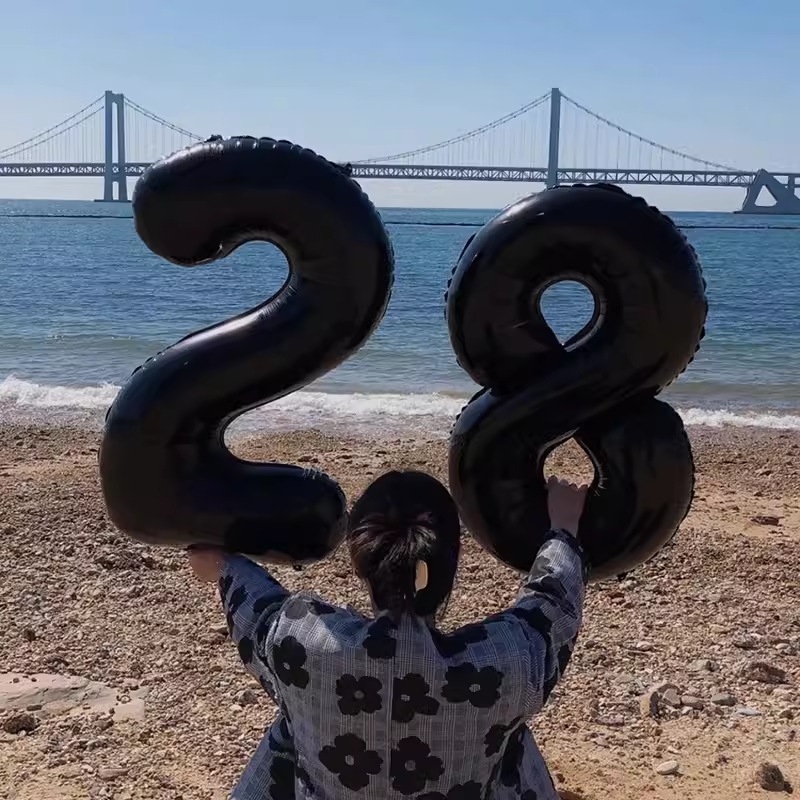 32寸大号黑色数字铝膜气球酷炫生日派对布置520酒吧节日活动装饰