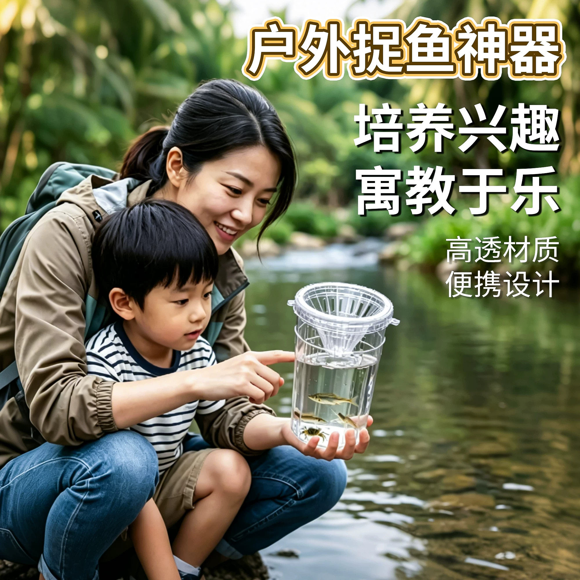 加厚抓鱼瓶儿童户外玩具捕捉鱼神器小孩朋友河边捞鱼网捕鱼瓶钓鱼