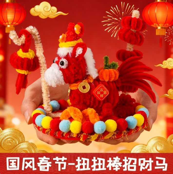 2026马年幼儿园儿童手工diy扭扭棒材料包春节新桌面装饰摆件花束