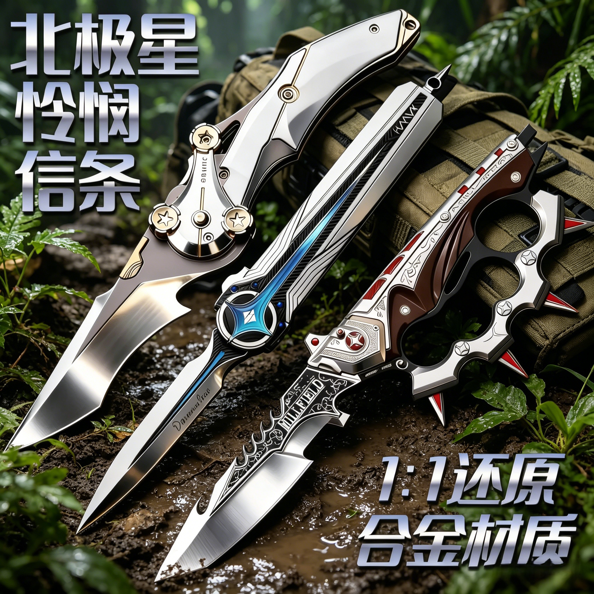 三角洲行动周边北极星暗星信条刀全套伸缩合金属男模型玩具未开刃图片