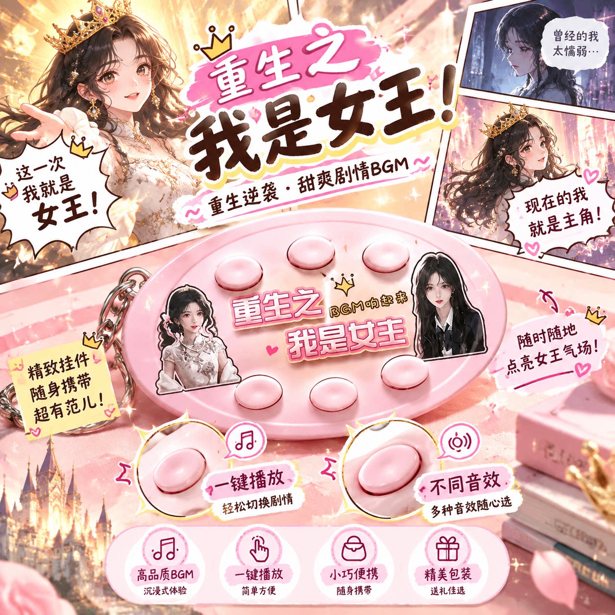 ai漫剧重生之我是女王周边女主语音小挂件bgm按键发声钥匙扣玩具