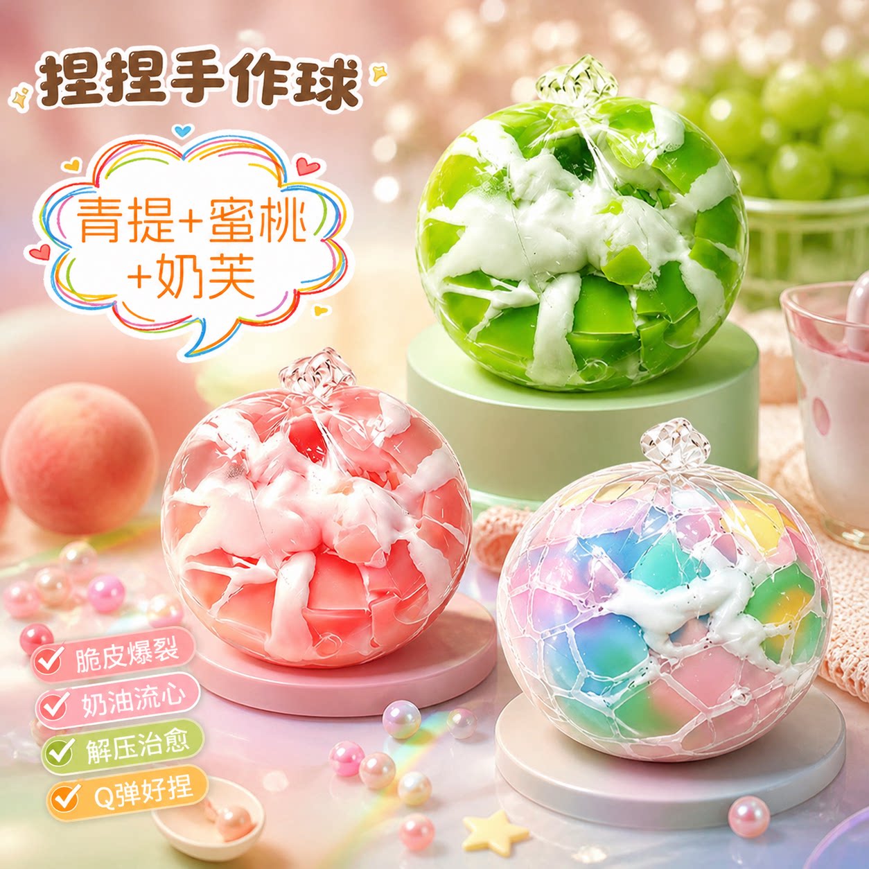 脆皮手作球蜡皮捏捏乐超软嘎嘣脆声控爆浆儿童手工解压便宜玩具女图片