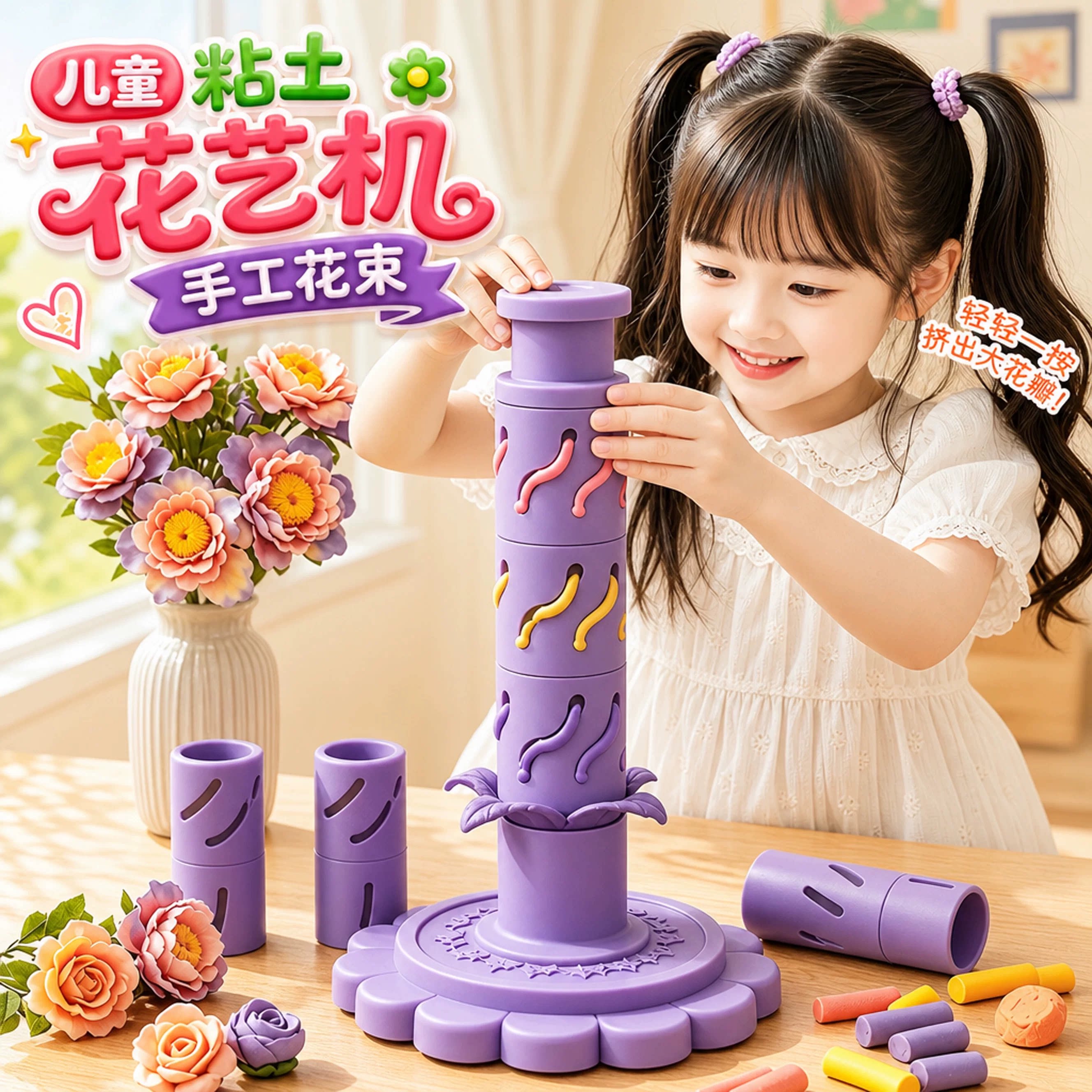 橡皮泥手工压花器花朵成型器全套装模具超轻粘土3d打印柱形儿童手工diy按压出花小神器送朋友亲子互动小礼物图片