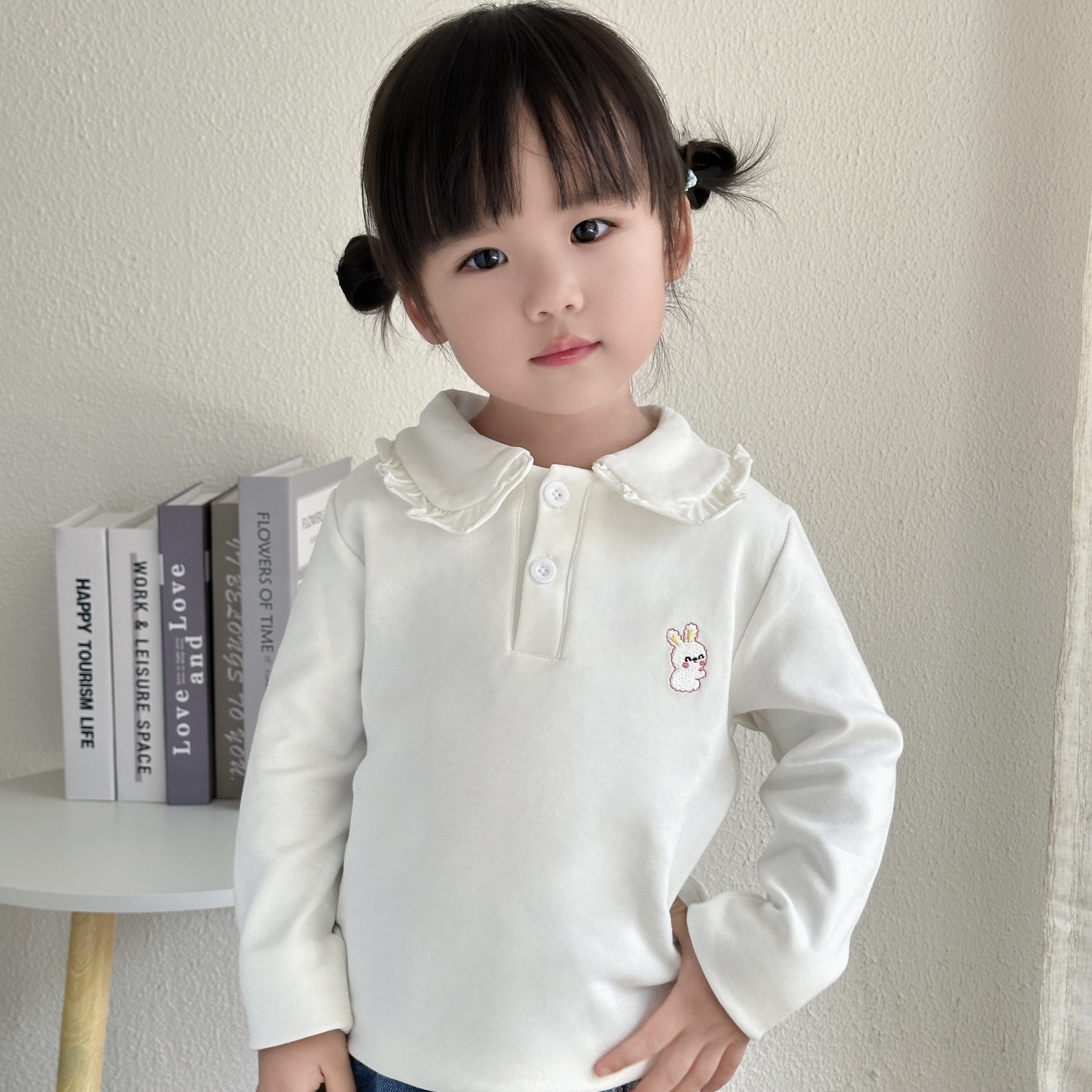 儿童纯色POLO翻领打底衫女童白色校服内搭上衣男童纯棉长袖T衬衫