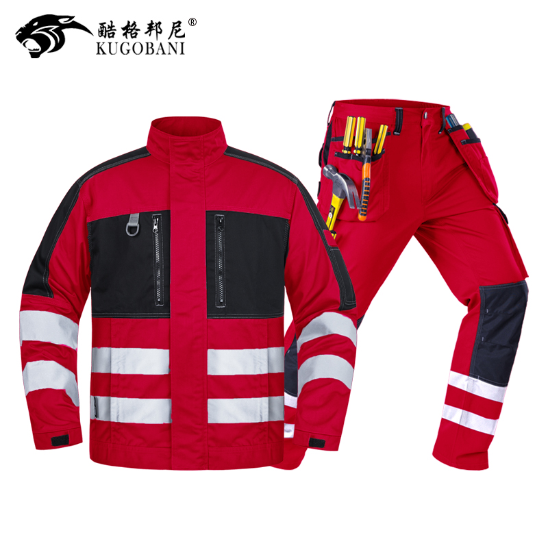反光条工作服套装男耐磨机修2025新款红色户外安全出口定制劳保服