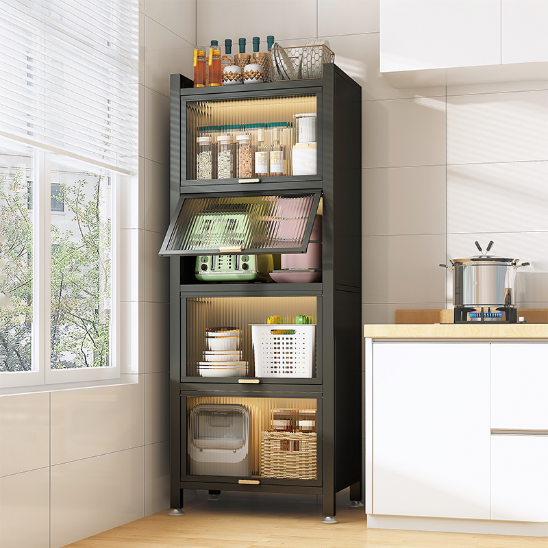 厨房夹缝置物架落地橱柜家用带门微波炉储物收纳锅碗碳钢餐边柜子