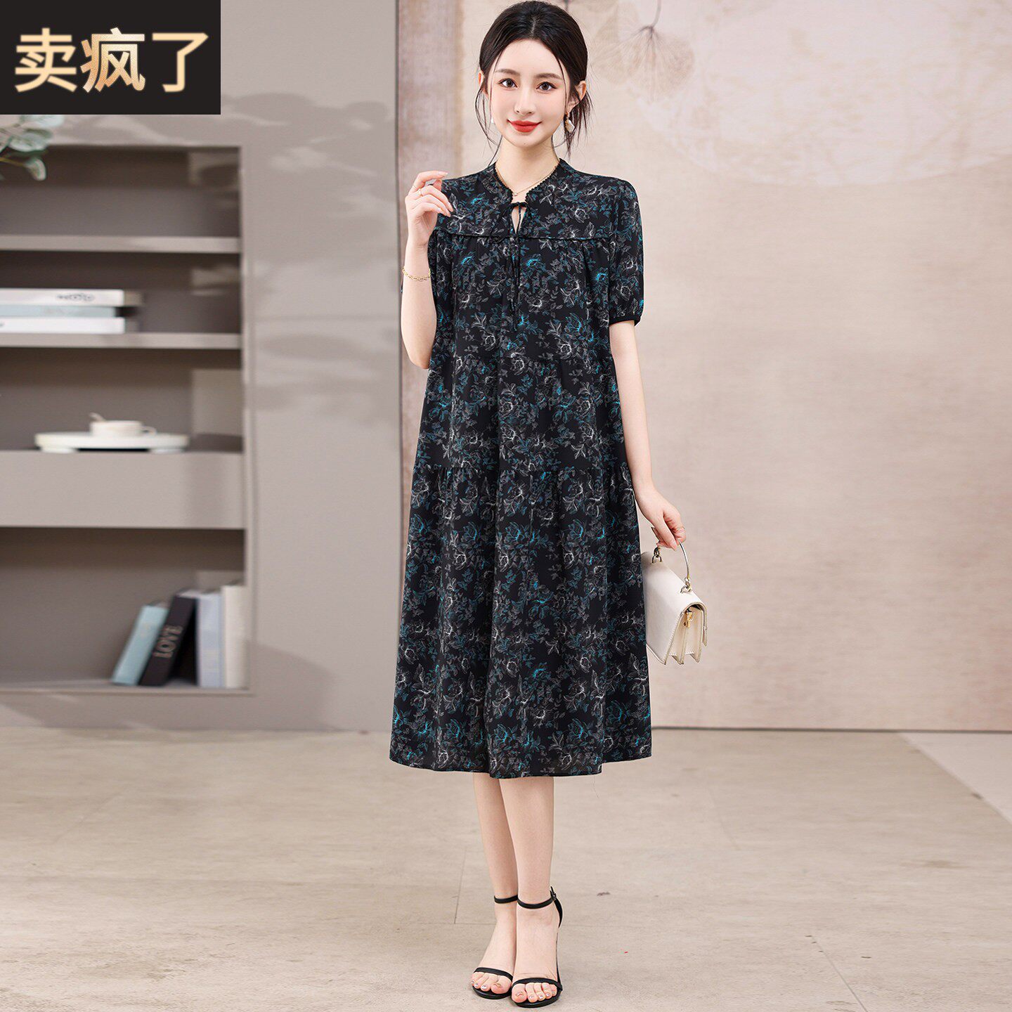 杭州真丝双绉连衣裙女2026新款夏季洋气中老年妈妈高端桑蚕丝裙子