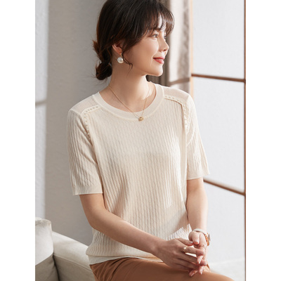 喜卉妈妈夏装短袖针织小衫中年女洋气减龄T恤中老年夏季洋气上衣