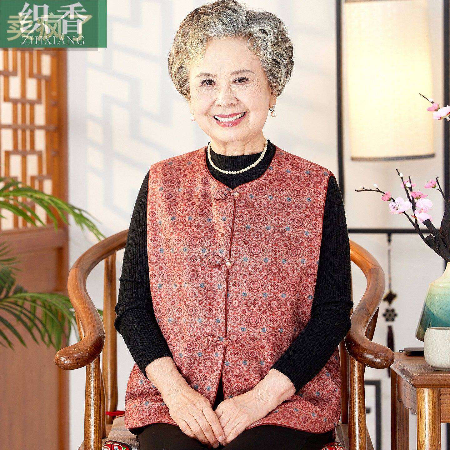 老年人春装马甲女奶奶新中式坎肩老人夹棉衣服妈妈装秋冬背心外套