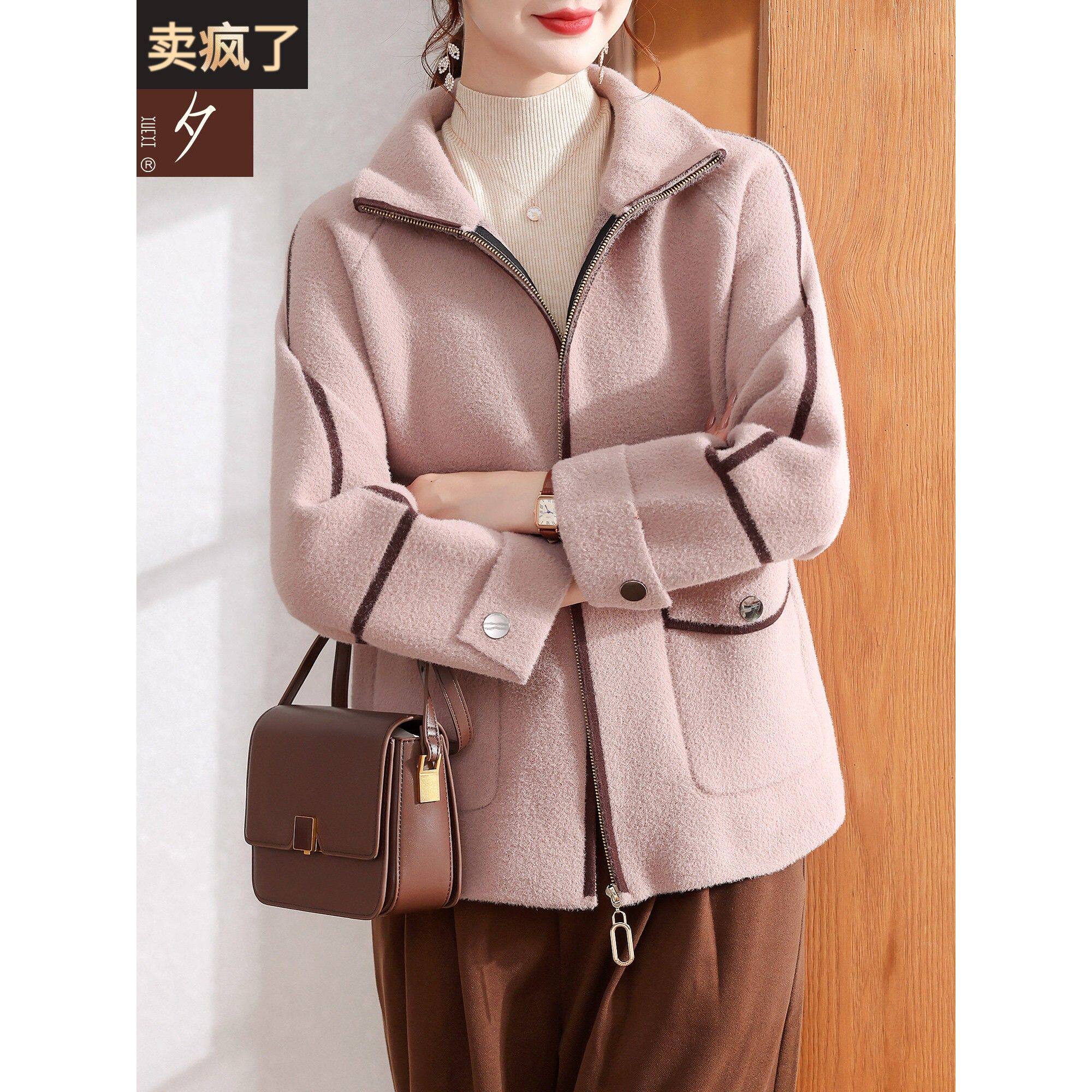 雪夕新款妈妈秋装洋气彷貂绒毛呢外套短款大码上衣中老年女装呢子