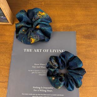 真丝香云纱25姆米桑蚕丝大肠发圈马尾头绳缎面油画头花 梵高星空