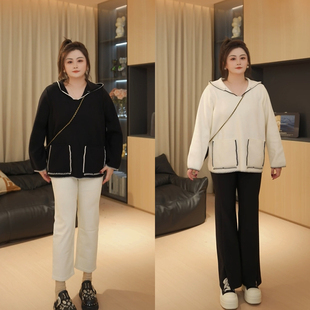 撞色连帽毛衣秋冬加厚针织上衣女H624Z16046 胖佳佳 炽热记忆