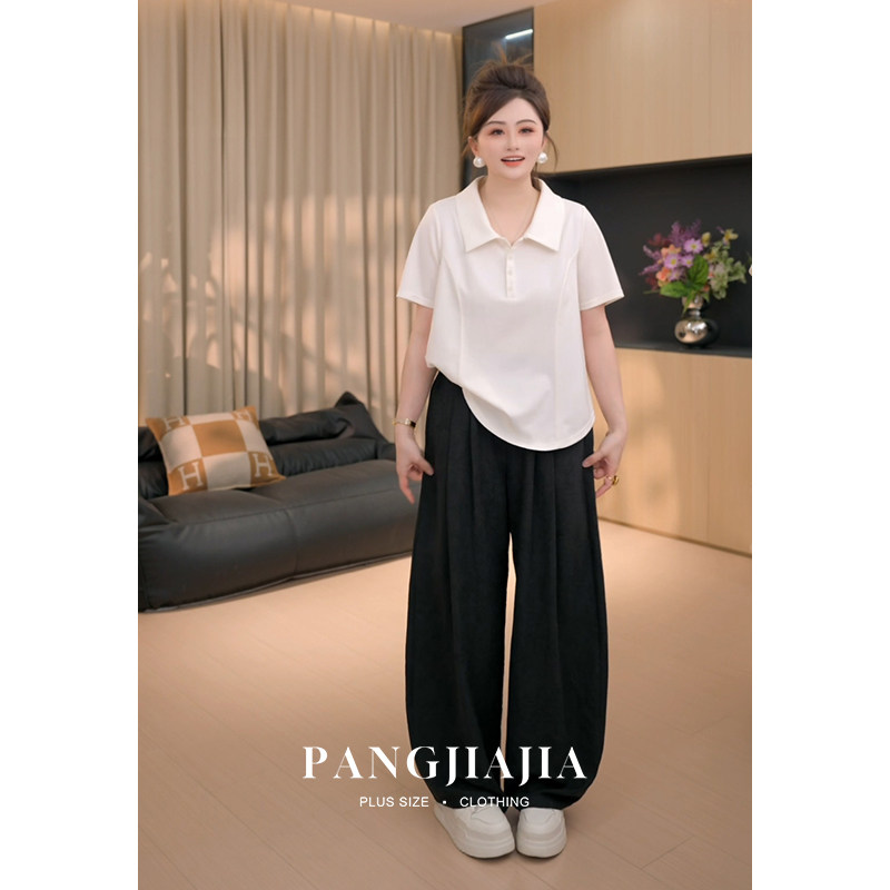 【胖佳佳】胖mm大码女装奶皮裤休闲裤夏季宽松百搭松紧腰阔腿裤