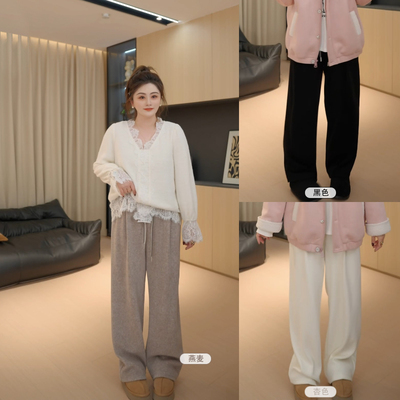 【胖佳佳】慕斯裤 加厚休闲裤冬季保暖松紧腰直筒长裤H624Z20637