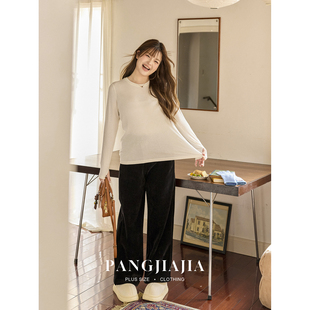 【胖佳佳】胖妹妹mm大码女装珍珠山羊绒长袖T恤秋冬新款打底上衣