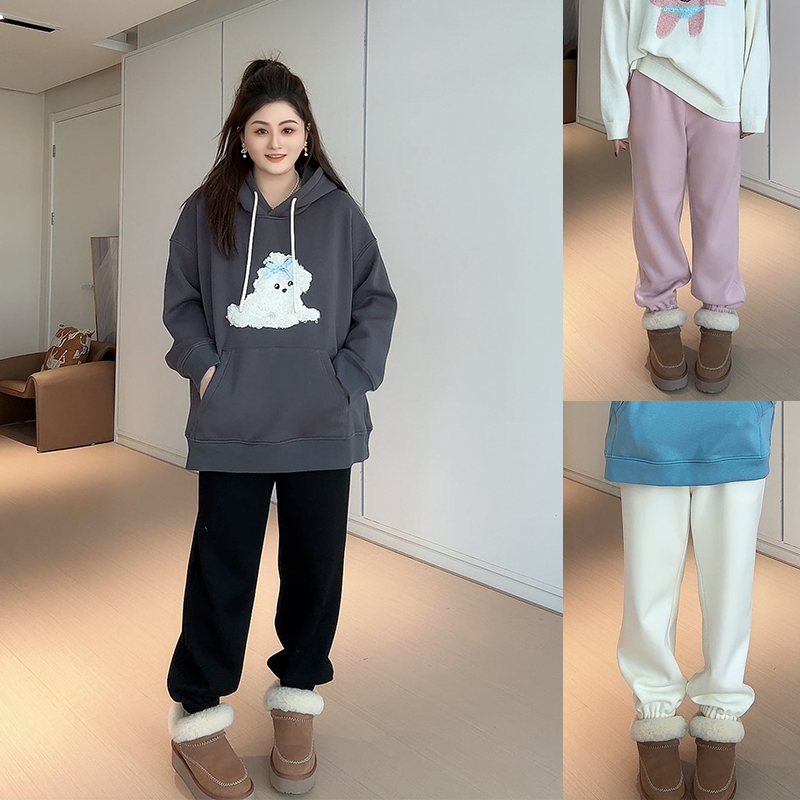 【胖佳佳】瘦腿卫裤 加绒加厚休闲裤冬季宽松百搭长裤H624K20350