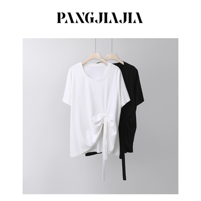 【胖佳佳】蝴蝶褶皱 短袖T恤夏季小众设计感开叉上衣H625Z04528